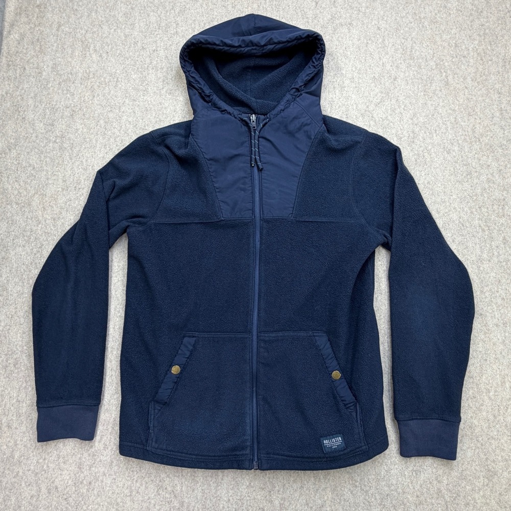 Hollister Fleece Hoodie Men S Blue Gorpcore Outdoorsy Y2K Full Zip Up Athleisure